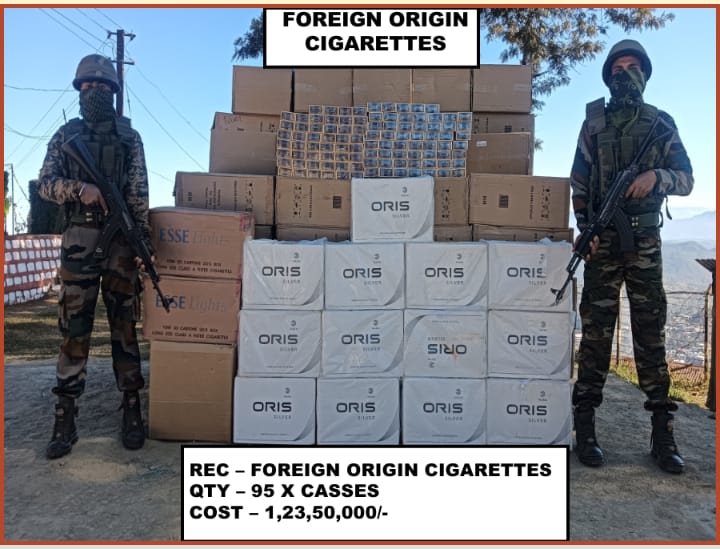 ASSAM RIFLES RECOVERS HEROIN NO 4 AND FOREIGN ORIGIN CIGARETTES